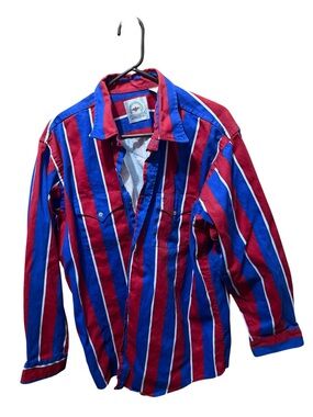 Vintage Bold Red & Blue Striped Button-Up Shirt